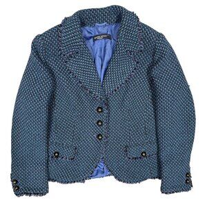 $650 Marina Rinaldi Sport Tweed Blazer Jacket Made in Italy Blue Wool 23 Medium